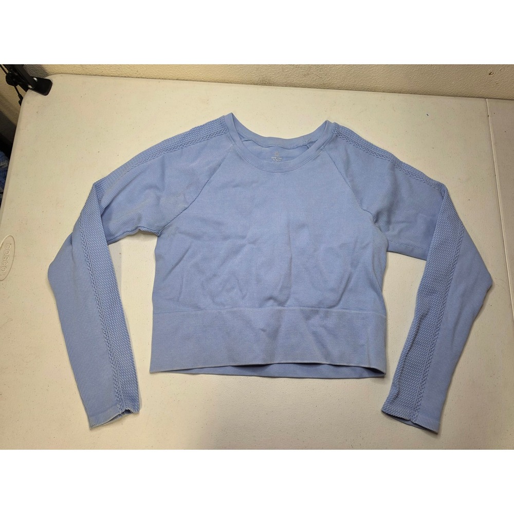 OFFLINE by Aerie Seamless Ribbed Long Sleeve Crop Top Blue XL